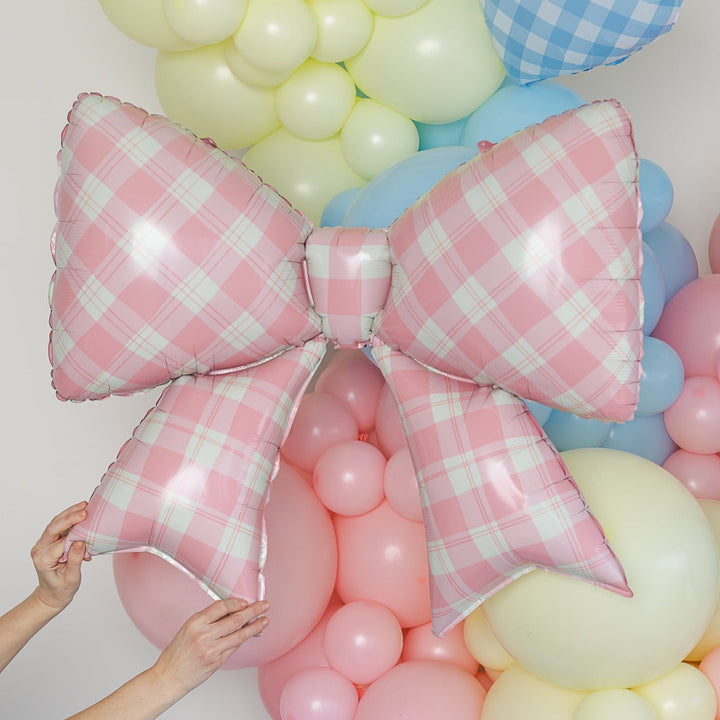 GINGHAM PINK BOW FOIL BALLOON Partybarco GINGHAM PINK BOW FOIL BALLOON Bonjour Fete - Party Supplies
