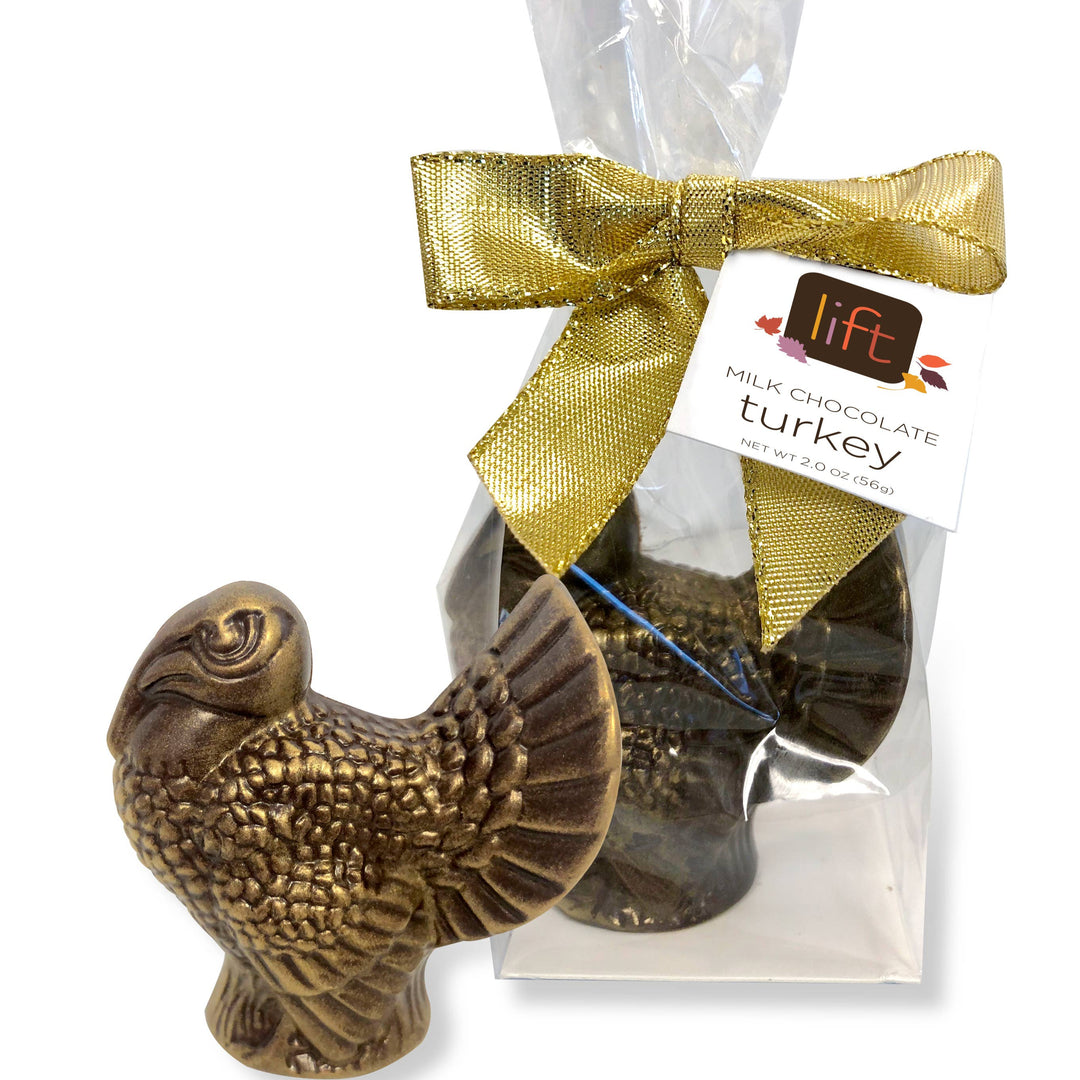 Fall Thanksgiving Solid Turkey with Gold Luster Dust: Milk chocolate Lift Chocolate Fall Thanksgiving Solid Turkey with Gold Luster Dust: Milk chocolate Bonjour Fete - Party Supplies