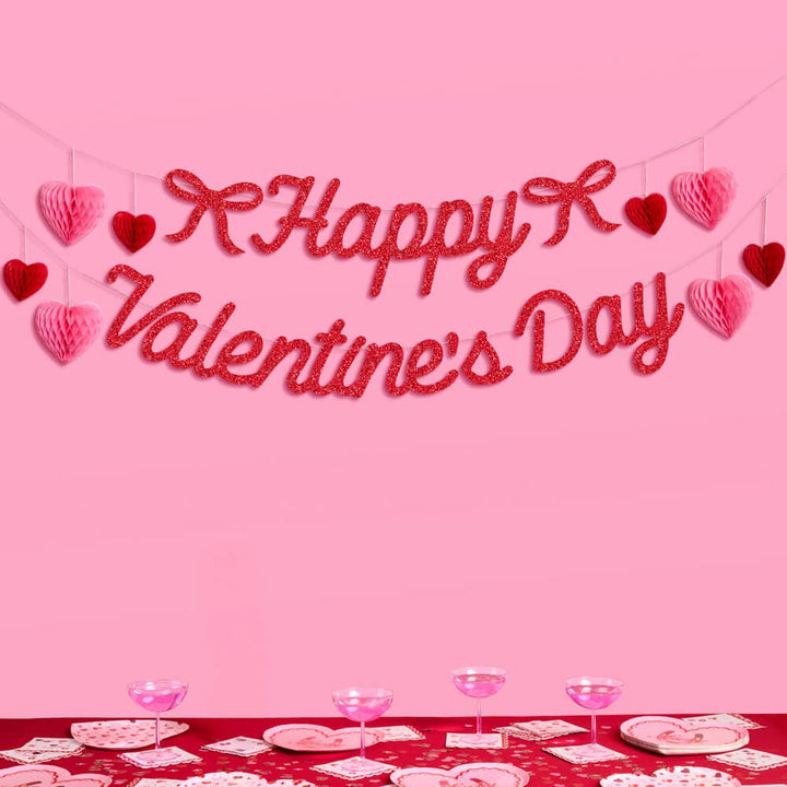 Happy Valentine's Day Banner - 3D glitter banner, Vday xo, Fetti Happy Valentine's Day Banner - 3D glitter banner, Vday Bonjour Fete - Party Supplies