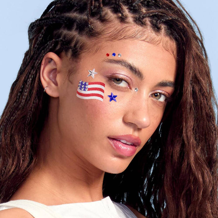 Americana Gem Set - 80 adhesive face gems, 4th of July, USA xo, Fetti Americana Gem Set - 80 adhesive face gems, 4th of July, USA Bonjour Fete - Party Supplies