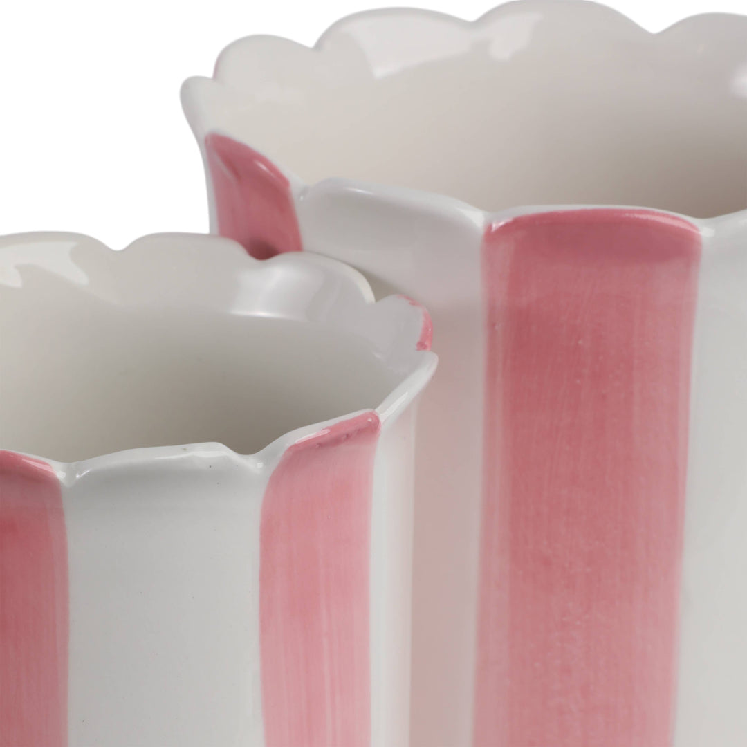 Planters Set of 2 - Pink Ceramic Striped Scallop, 6/8 in. Sagebrook Home Planters Set of 2 - Pink Ceramic Striped Scallop, 6/8 in. Bonjour Fete - Party Supplies