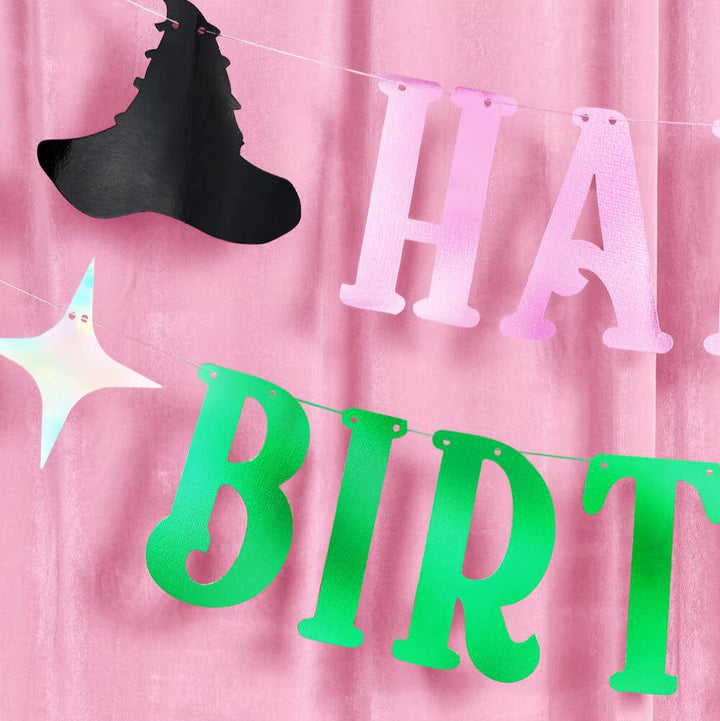 Birthday Witch Banner - pink + green foil banner, Emerald, Wizard xo, Fetti Birthday Witch Banner - pink + green foil banner, Emerald, Wizard Bonjour Fete - Party Supplies