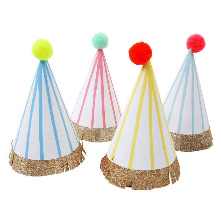 STRIPE POM POM PARTY HATS Meri Meri Party Hats & Sashes STRIPE POM POM PARTY HATS Bonjour Fete - Party Supplies