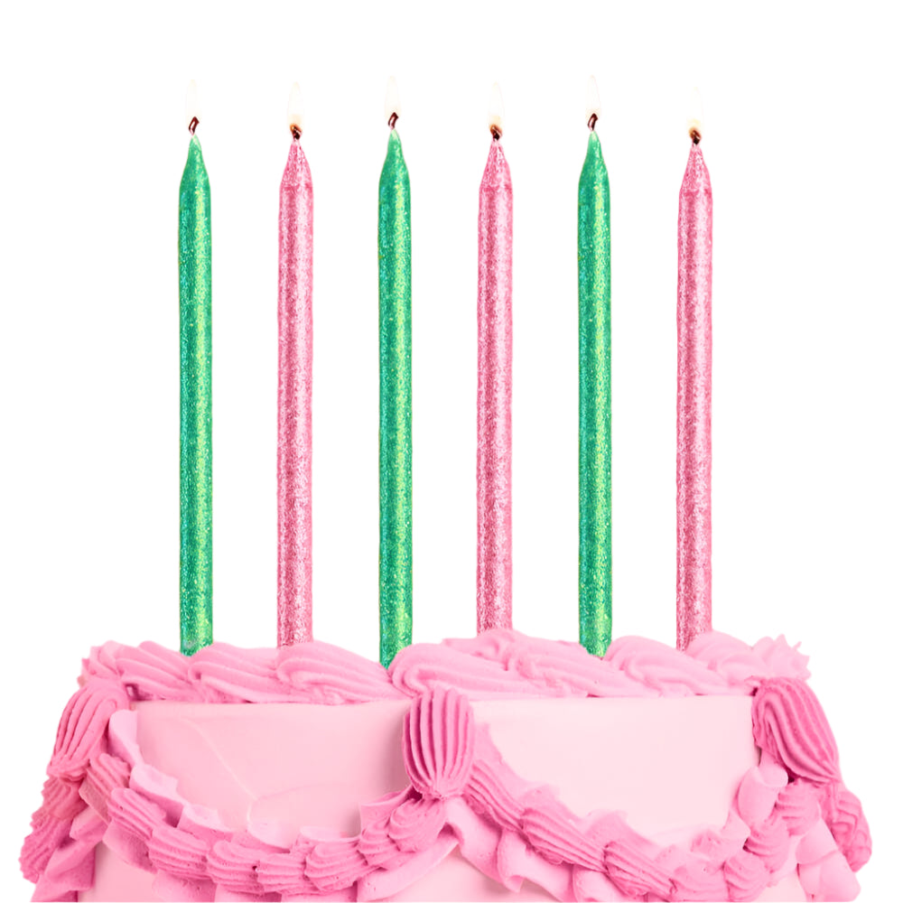 PINK & GREEN GLITTER CANDLES xo, Fetti xo, Fetti Collective PINK & GREEN GLITTER CANDLES Bonjour Fete - Party Supplies