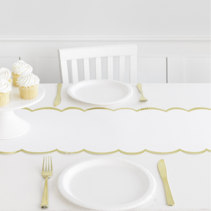 ELEGANT GOLD & WHITE SCALLOPED TABLE RUNNER Unique Bonjour Fete - Party Supplies