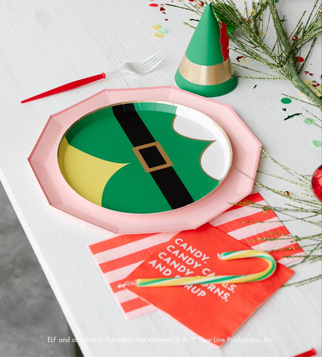 Elf themed Christmas party table setting ideas