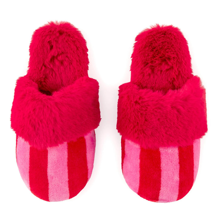 RED & PINK STRIPE FUZZY SLIPPERS Shiraleah Stocking Stuffers & Holiday Party Favors Bonjour Fete - Party Supplies