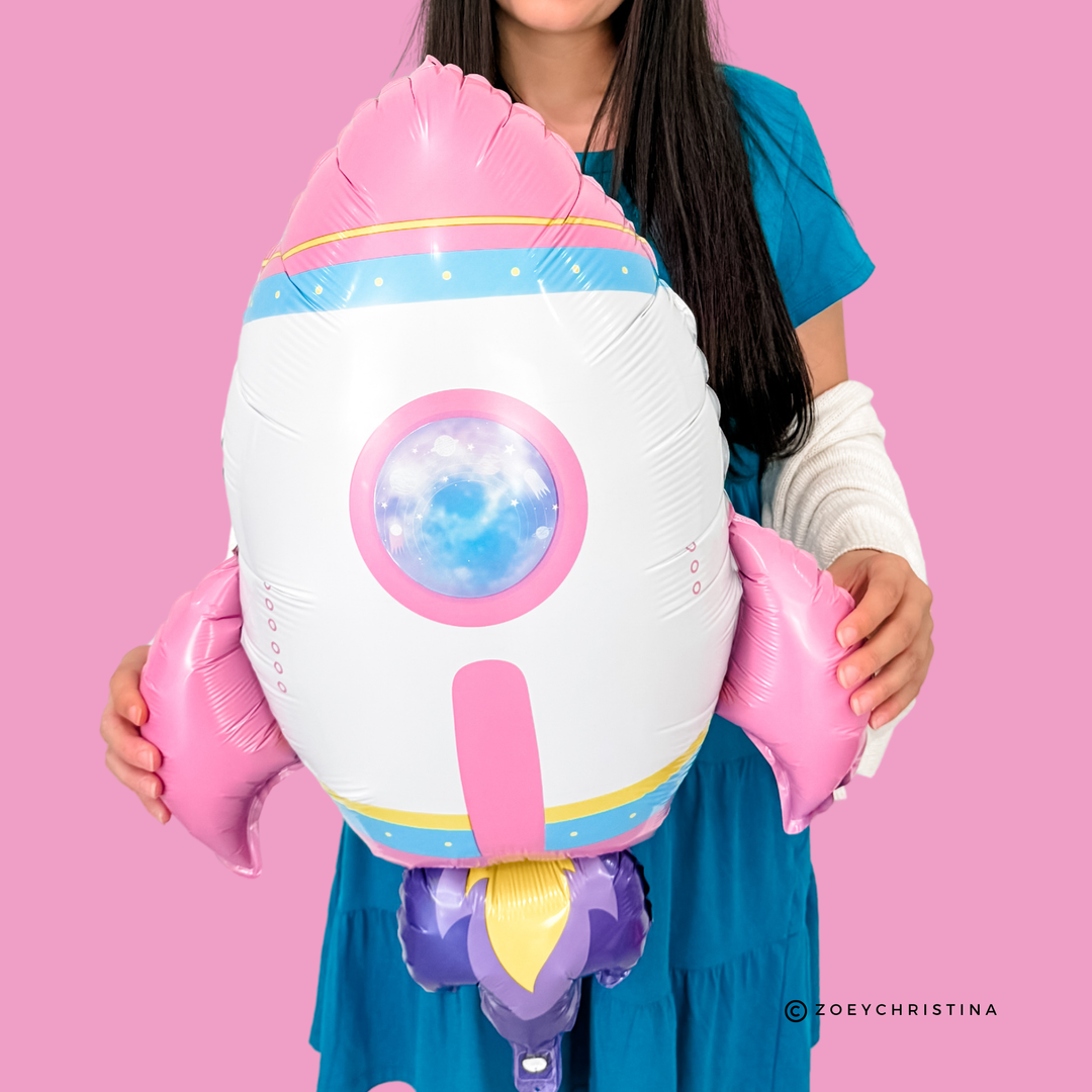 Pink Rocket Ship Foil Balloon – Space Party & Galaxy-Theme Zoey Christina Pink Rocket Ship Foil Balloon – Space Party & Galaxy-Theme Bonjour Fete - Party Supplies