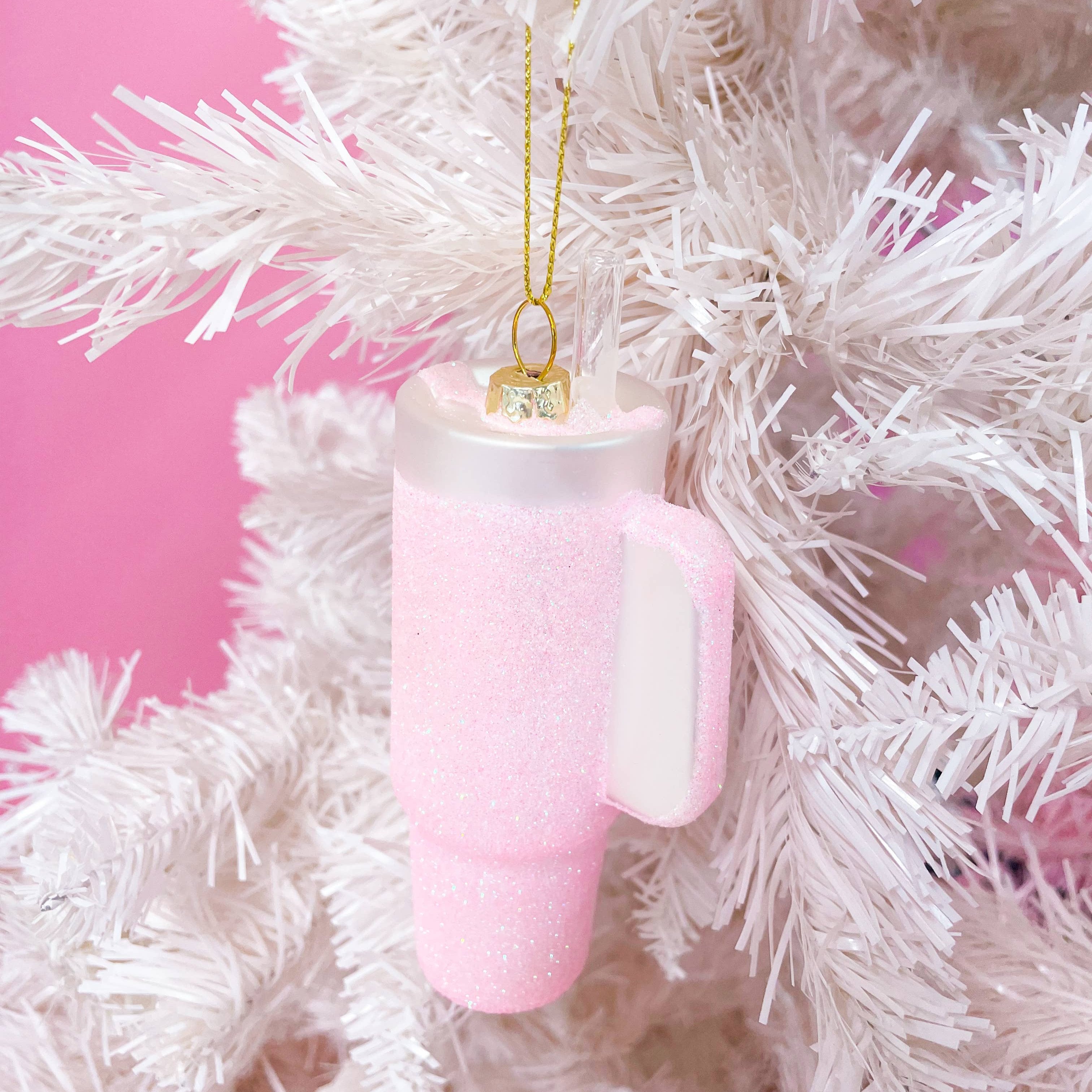 Pink Glitter Tumbler Christmas Ornament - Thumbnail 4