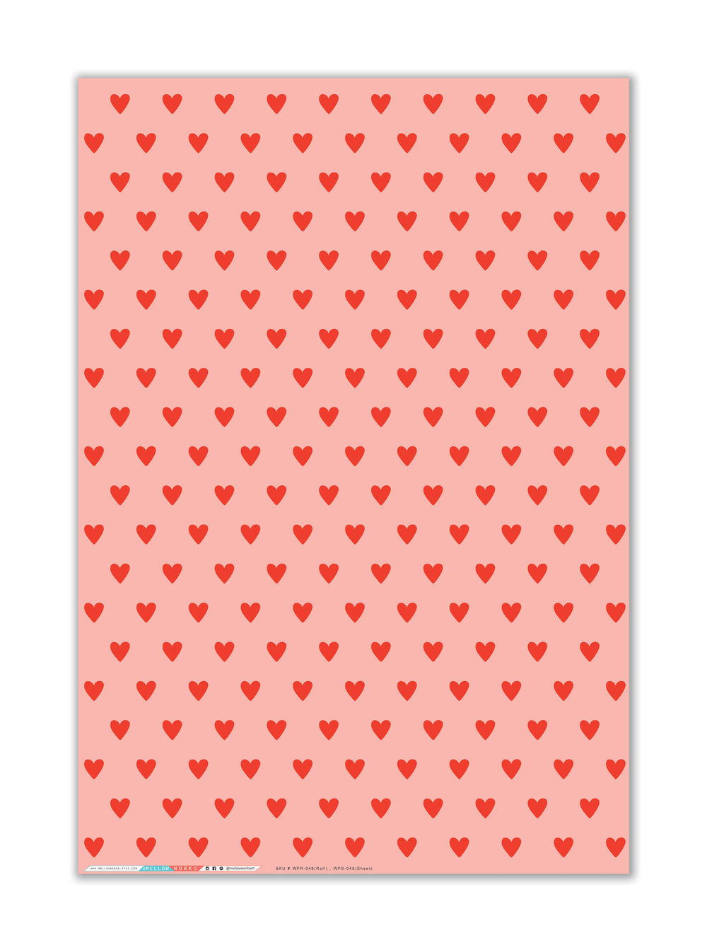RED HEARTS VALENTINES Gift Wrap (ROLL) MELLOWWORKS RED HEARTS VALENTINES Gift Wrap (ROLL) Bonjour Fete - Party Supplies