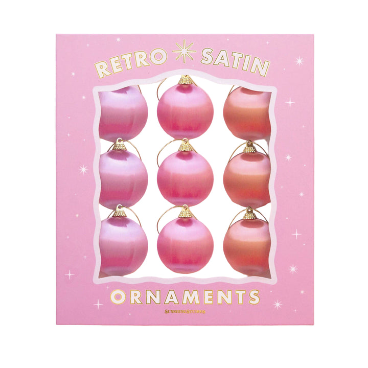 Retro Satin Ornaments | Set of 9 | Standard Sunshine Studios Retro Satin Ornaments | Set of 9 | Standard Bonjour Fete - Party Supplies