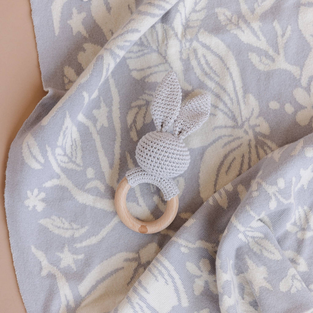 Teether Bunny Grey Cotton Rattle Baby Gift Spring The Blueberry Hill Teether Bunny Grey Cotton Rattle Baby Gift Spring Bonjour Fete - Party Supplies