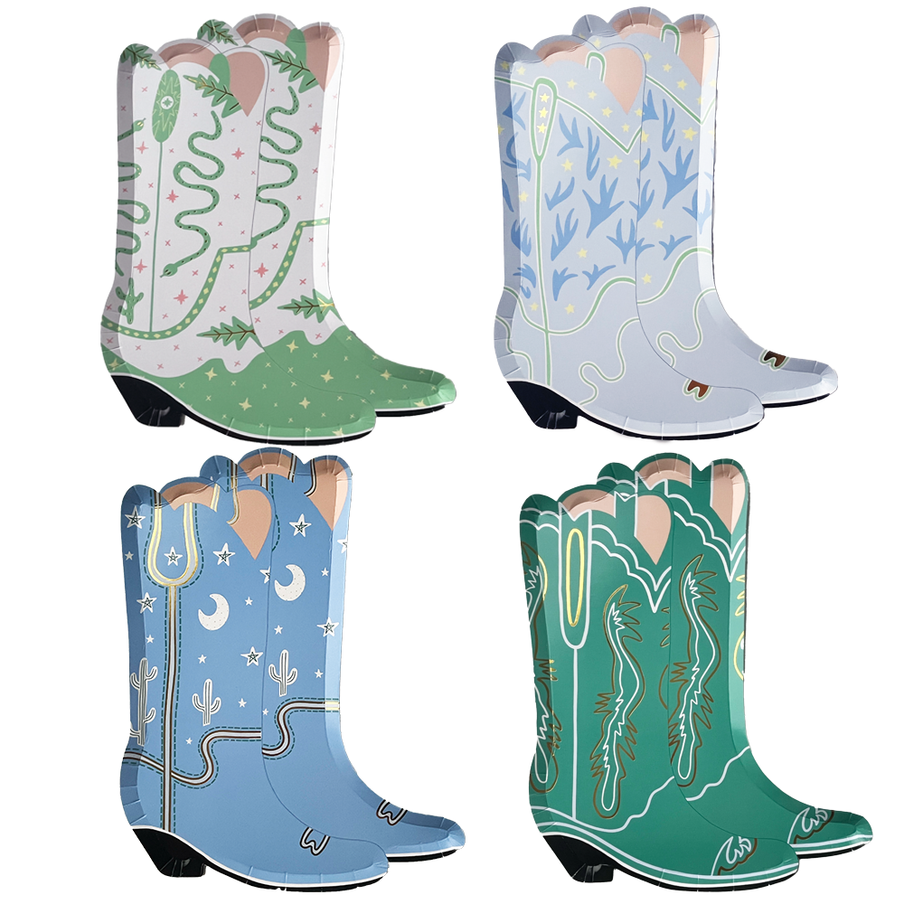 BLUE COWGIRL BOOT SHAPED PLATES Jollity & Co. + Daydream Society Plates BLUE COWGIRL BOOT SHAPED PLATES Bonjour Fete - Party Supplies