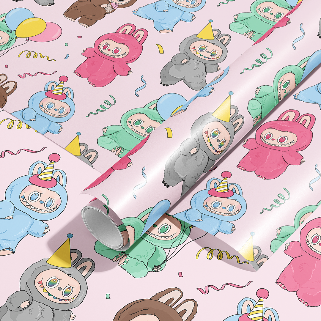 Big Into Party Energy, Lbubu, Lafufu Birthday Wrapping Paper Sammy Gorin LLC Big Into Party Energy, Lbubu, Lafufu Birthday Wrapping Paper Bonjour Fete - Party Supplies