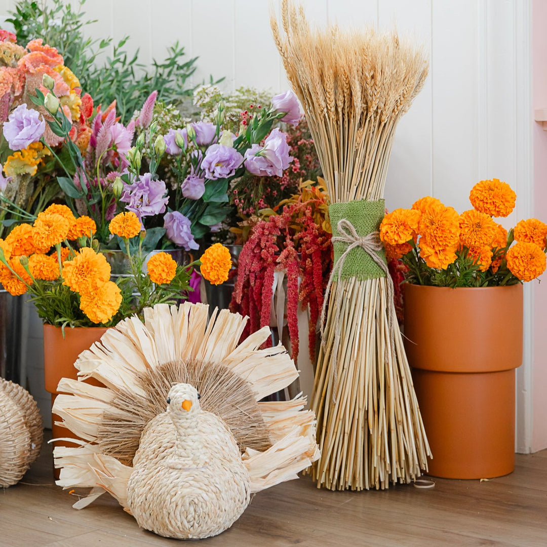 WOVEN CORNHUSK TURKEY Two's Company Thanksgiving Home Bonjour Fete - Party Supplies
