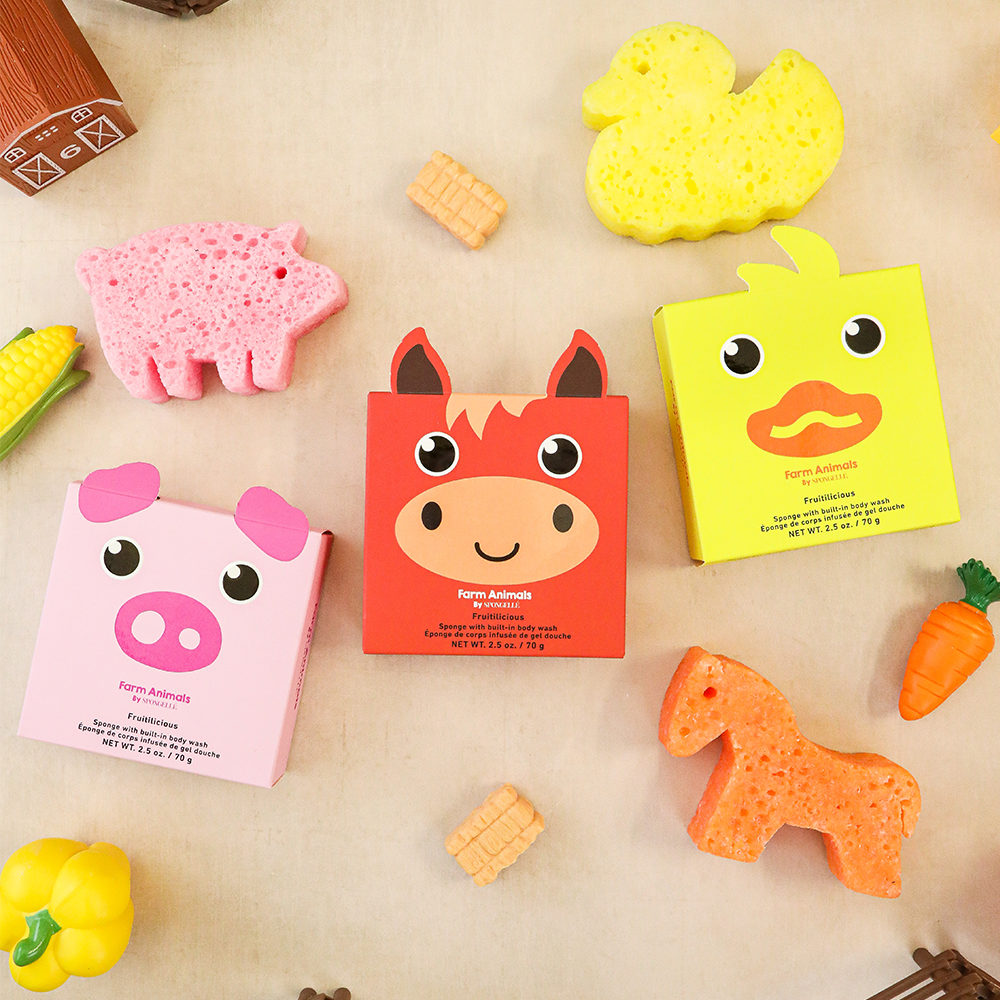 Farm Animals Assorted Pack Spongellé Body Wash Infused Buffer Farm Animals Assorted Pack Bonjour Fete - Party Supplies