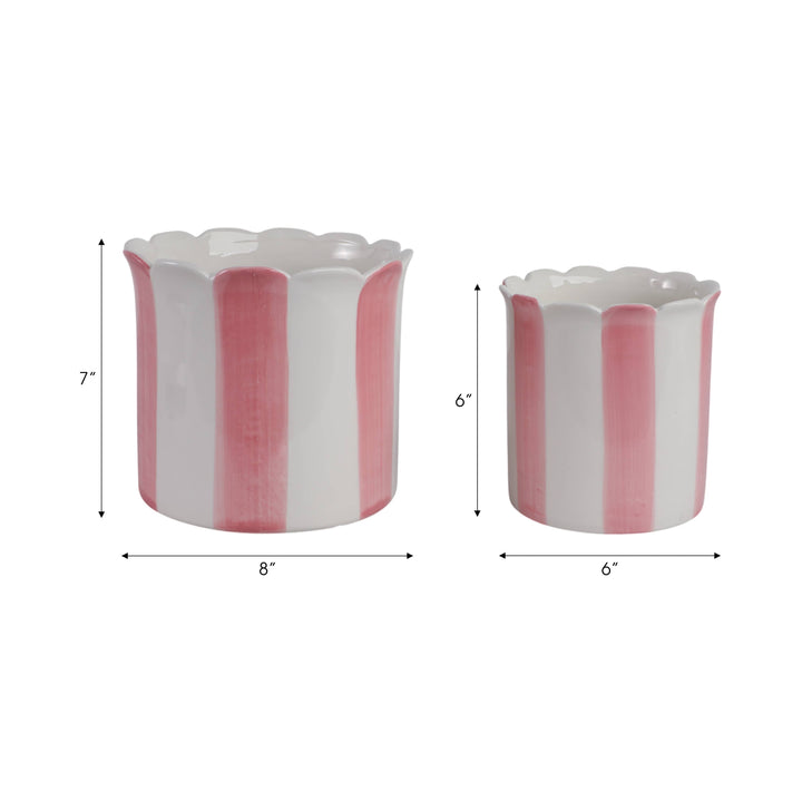 Planters Set of 2 - Pink Ceramic Striped Scallop, 6/8 in. Sagebrook Home Planters Set of 2 - Pink Ceramic Striped Scallop, 6/8 in. Bonjour Fete - Party Supplies
