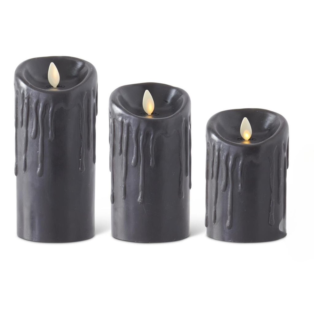 BLACK FLAMELESS PILLAR CANDLE K&K Interiors Halloween Home Decor BLACK FLAMELESS PILLAR CANDLE Bonjour Fete - Party Supplies