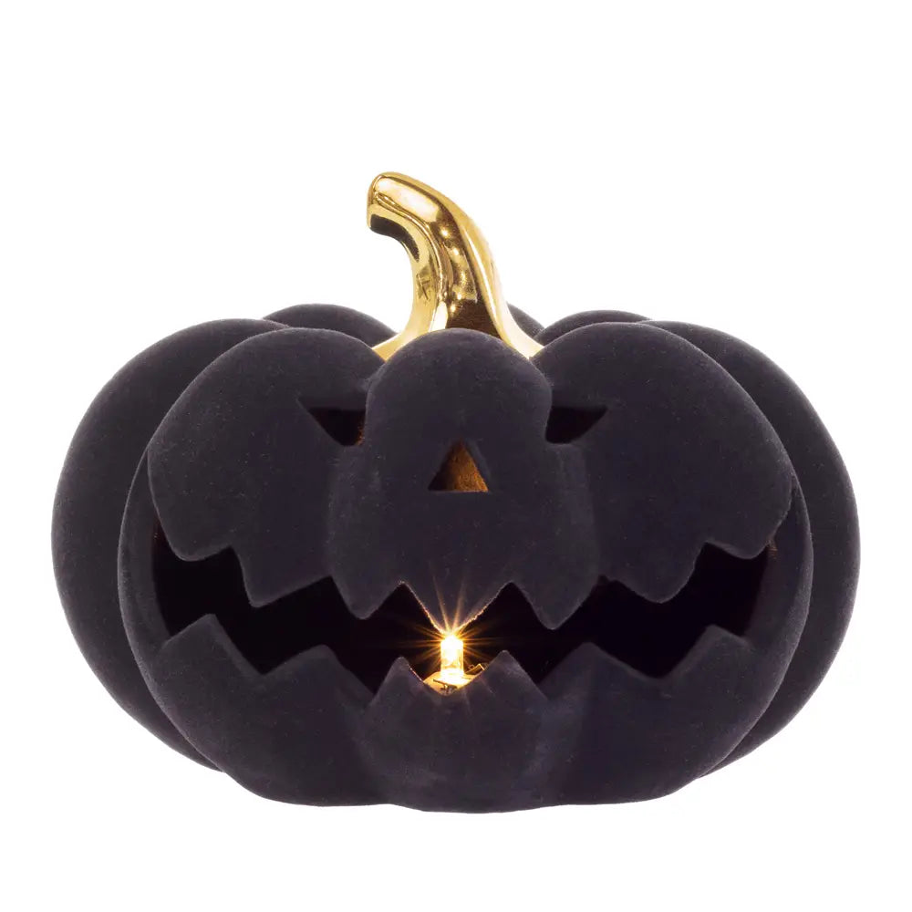 FLOCKED VELVET JACK-O-LANTERN Boston International Halloween Home Decor Bonjour Fete - Party Supplies