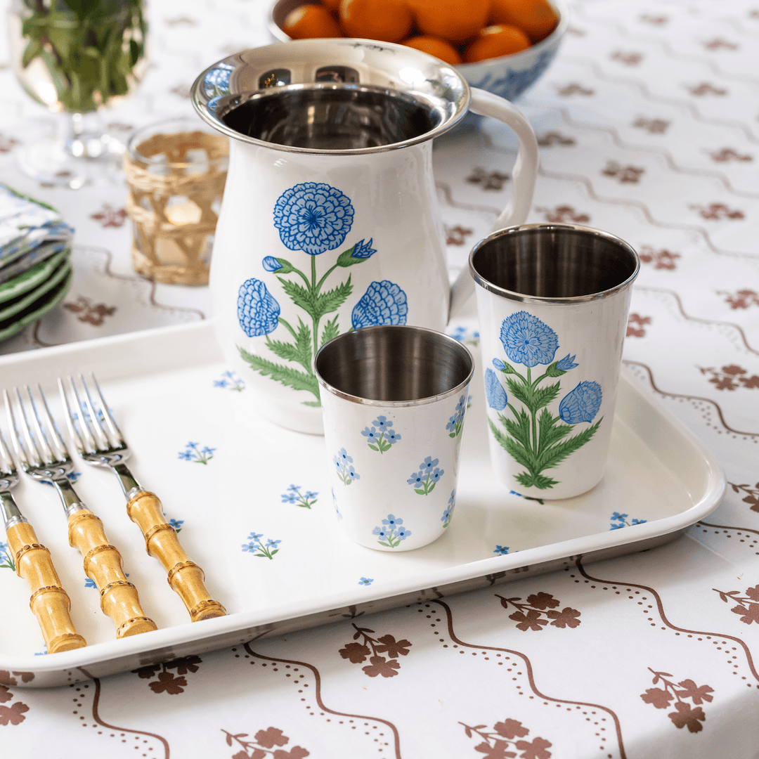 Blue Floral Hand-painted Enamelware Tray