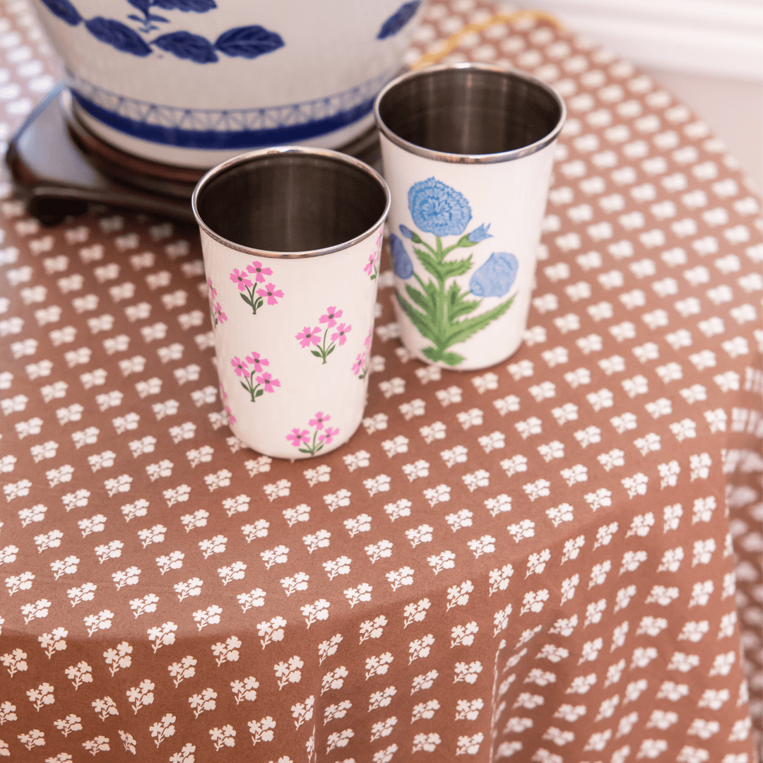 Pink Floral Tall Enamelware Tumblers - Set of 4
