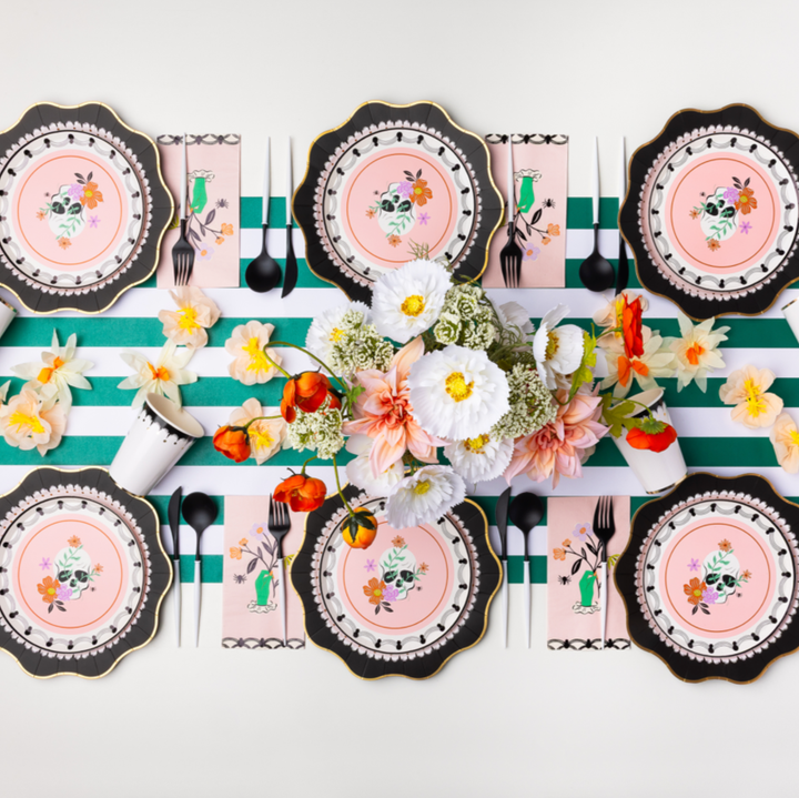 FLORAL HALLOWEEN SKULLS & SPIDERS DESSERT PLATES Bonjour Fete Plates FLORAL HALLOWEEN SKULLS & SPIDERS DESSERT PLATES Bonjour Fete - Party Supplies