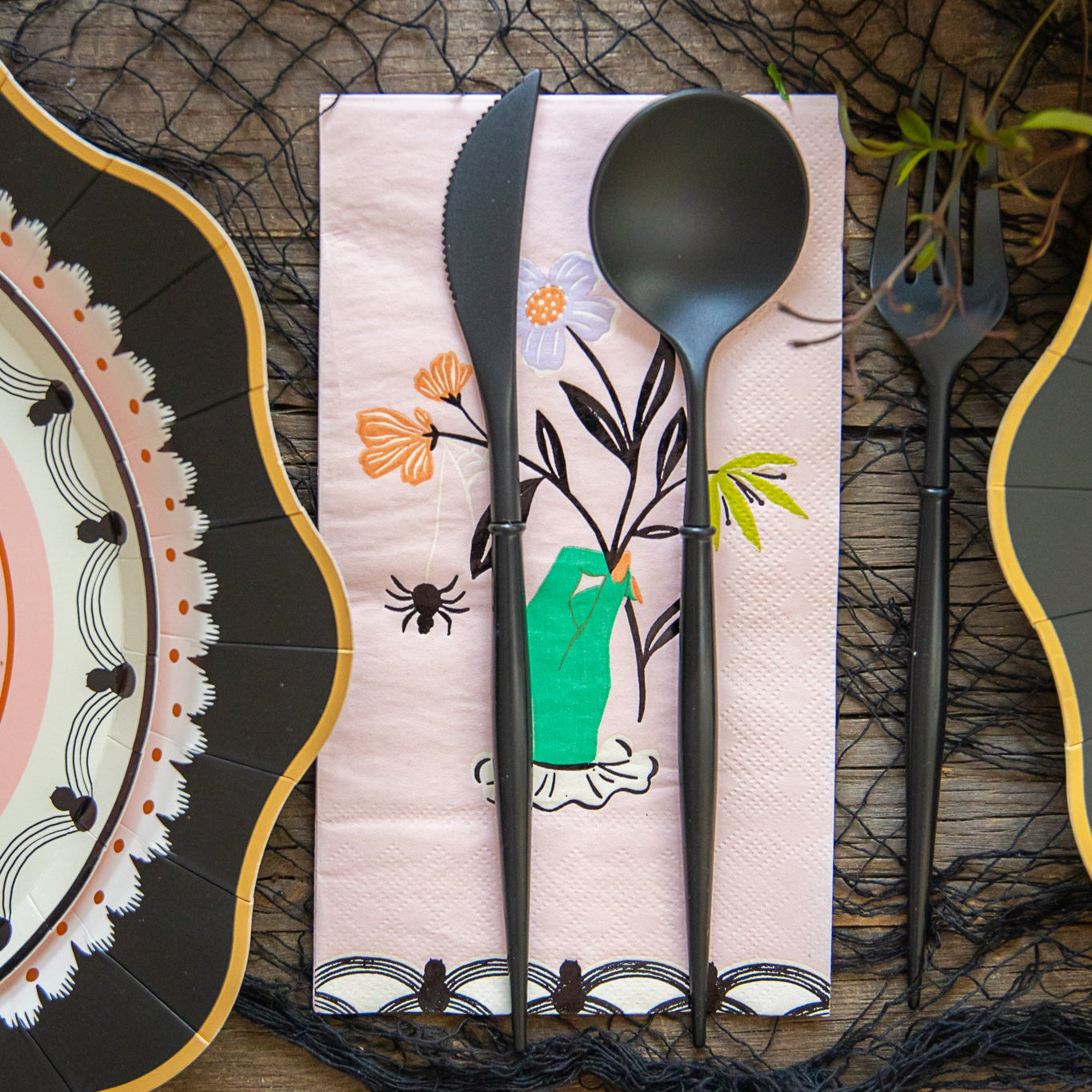 Floral Halloween Skulls & Spiders Guest Towels - Thumbnail 3