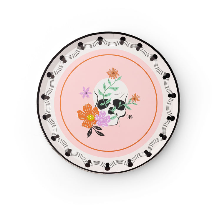 FLORAL HALLOWEEN SKULLS & SPIDERS DESSERT PLATES Bonjour Fete Plates FLORAL HALLOWEEN SKULLS & SPIDERS DESSERT PLATES Bonjour Fete - Party Supplies