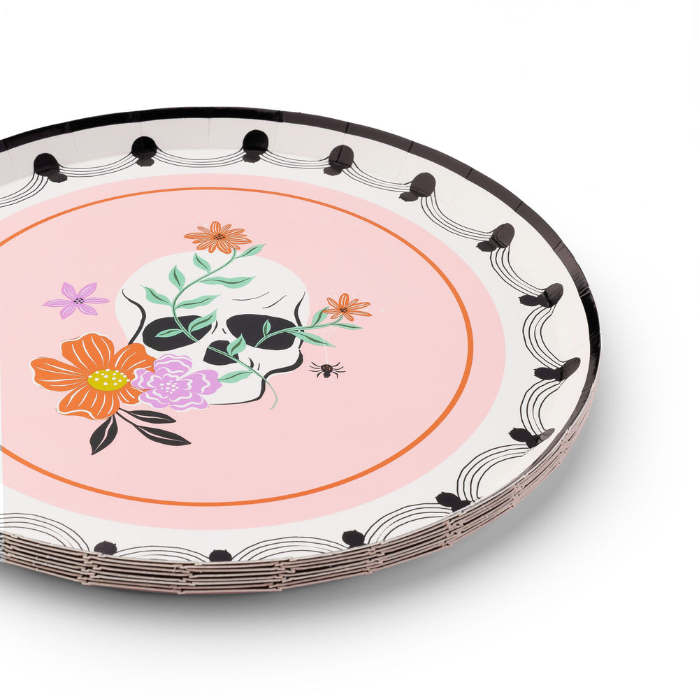 FLORAL HALLOWEEN SKULLS & SPIDERS DESSERT PLATES Bonjour Fete Plates FLORAL HALLOWEEN SKULLS & SPIDERS DESSERT PLATES Bonjour Fete - Party Supplies