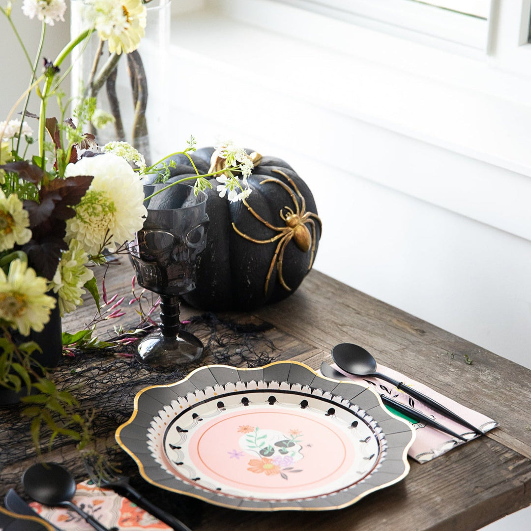 BLACK PUMPKIN WITH SPIDER DECORATION Allstate Floral Halloween Home Decor BLACK PUMPKIN WITH SPIDER DECORATION Bonjour Fete - Party Supplies
