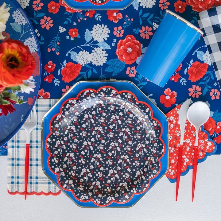 BRIGHT BLUE OCTAGONAL PLATES Meri Meri Plates Bonjour Fete - Party Supplies