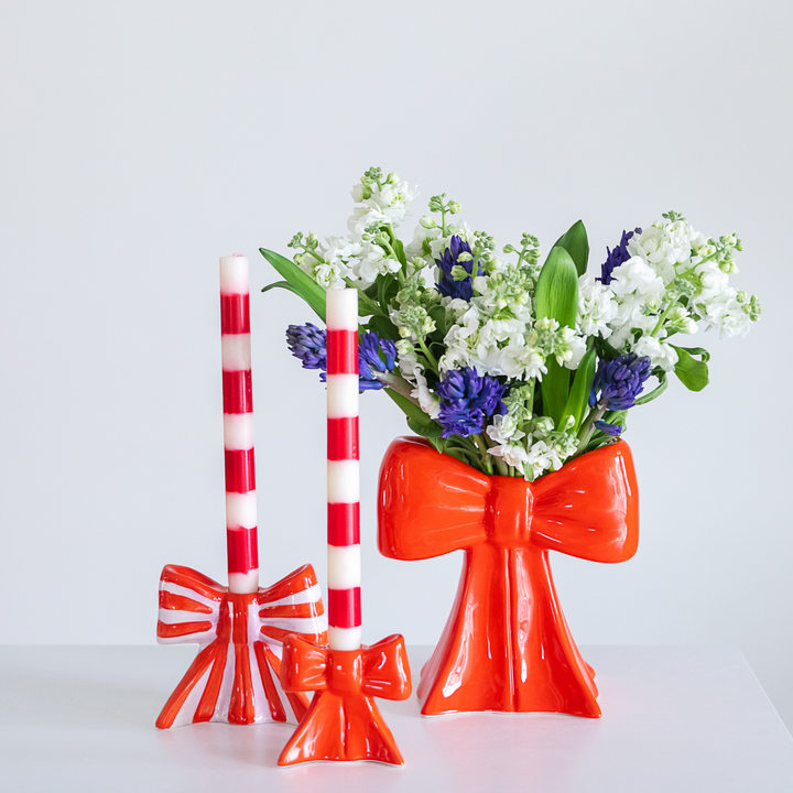STRIPED BOW CANDLE HOLDER The Wow Effect Valentine's Day Decor STRIPED BOW CANDLE HOLDER Bonjour Fete - Party Supplies