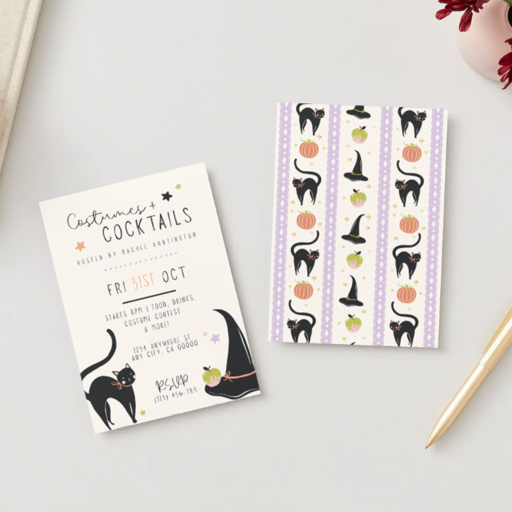 FRILLS AND THRILLS BLACK CAT AND WITCH HAT PARTY DIGITAL PARTY INVITATION Bonjour Fête FRILLS AND THRILLS BLACK CAT AND WITCH HAT PARTY DIGITAL PARTY INVITATION Bonjour Fete - Party Supplies