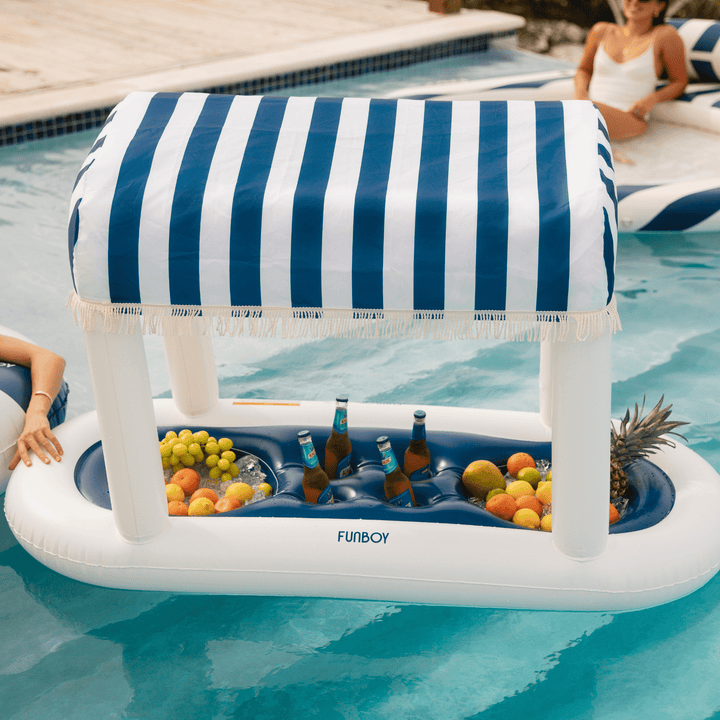 Inflatable Pool Bar, Navy Cabana Stripe