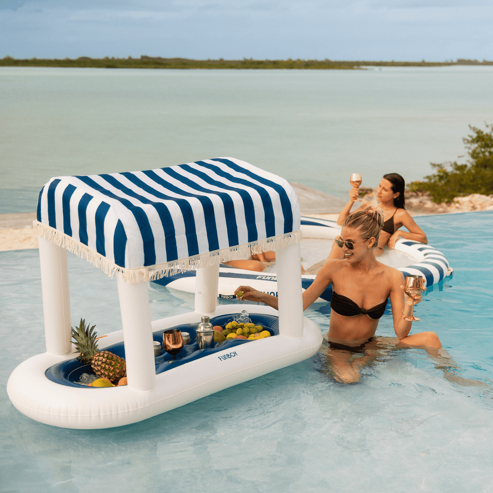 Inflatable Pool Bar, Navy Cabana Stripe