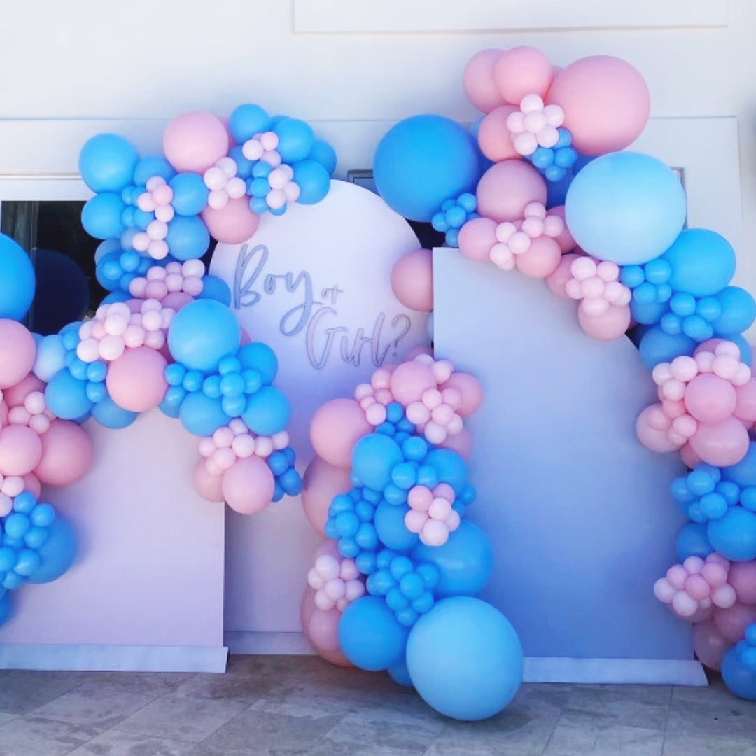 Pink and blue balloon garland for a gender reveal party gender reveal party balloon decoration ideas - Los Angeles balloon installation