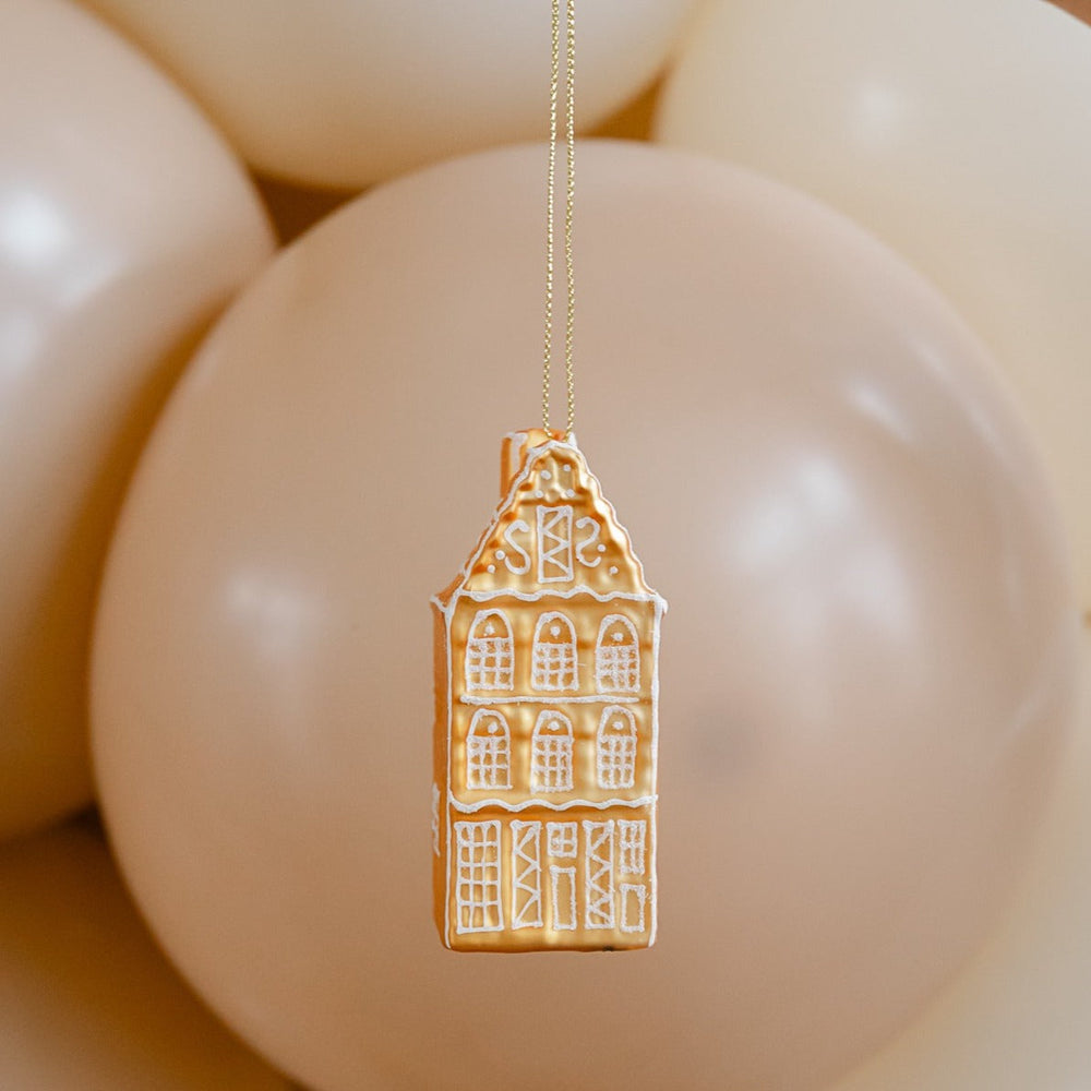 GINGERBREAD HOUSE GLASS ORNAMENT Vondels Bonjour Fete - Party Supplies