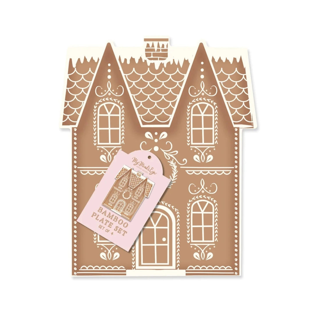GINGERBREAD HOUSE BAMBOO PLATES My Mind’s Eye Christmas Holiday Party Supplies Bonjour Fete - Party Supplies