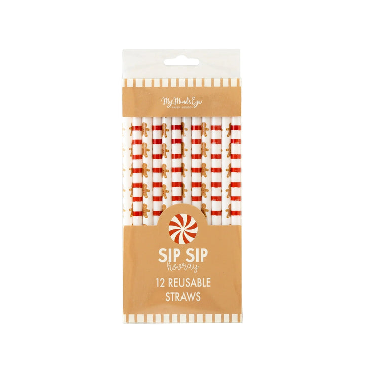 Gingerbread Reusable Straws Bonjour Fete Party Supplies Christmas Holiday Party Supplies