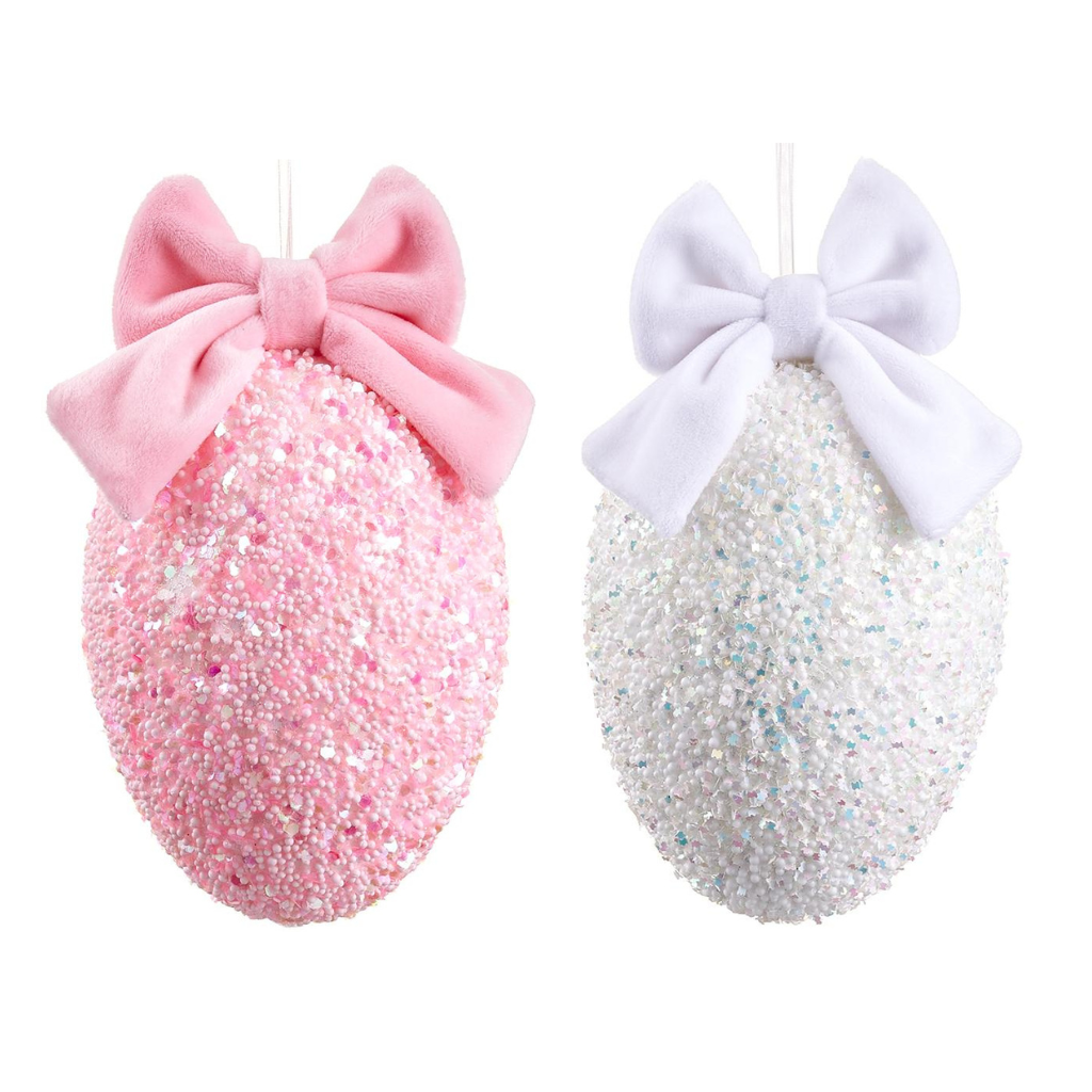GLITTERED EGG ORNAMENT WITH BOW Allstate Floral Easter Home GLITTERED EGG ORNAMENT WITH BOW Bonjour Fete - Party Supplies