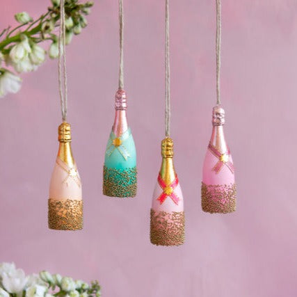 CHAMPAGNE BOTTLE ORNAMENT BY GLITTERVILLE Glitterville Christmas Ornament Bonjour Fete - Party Supplies