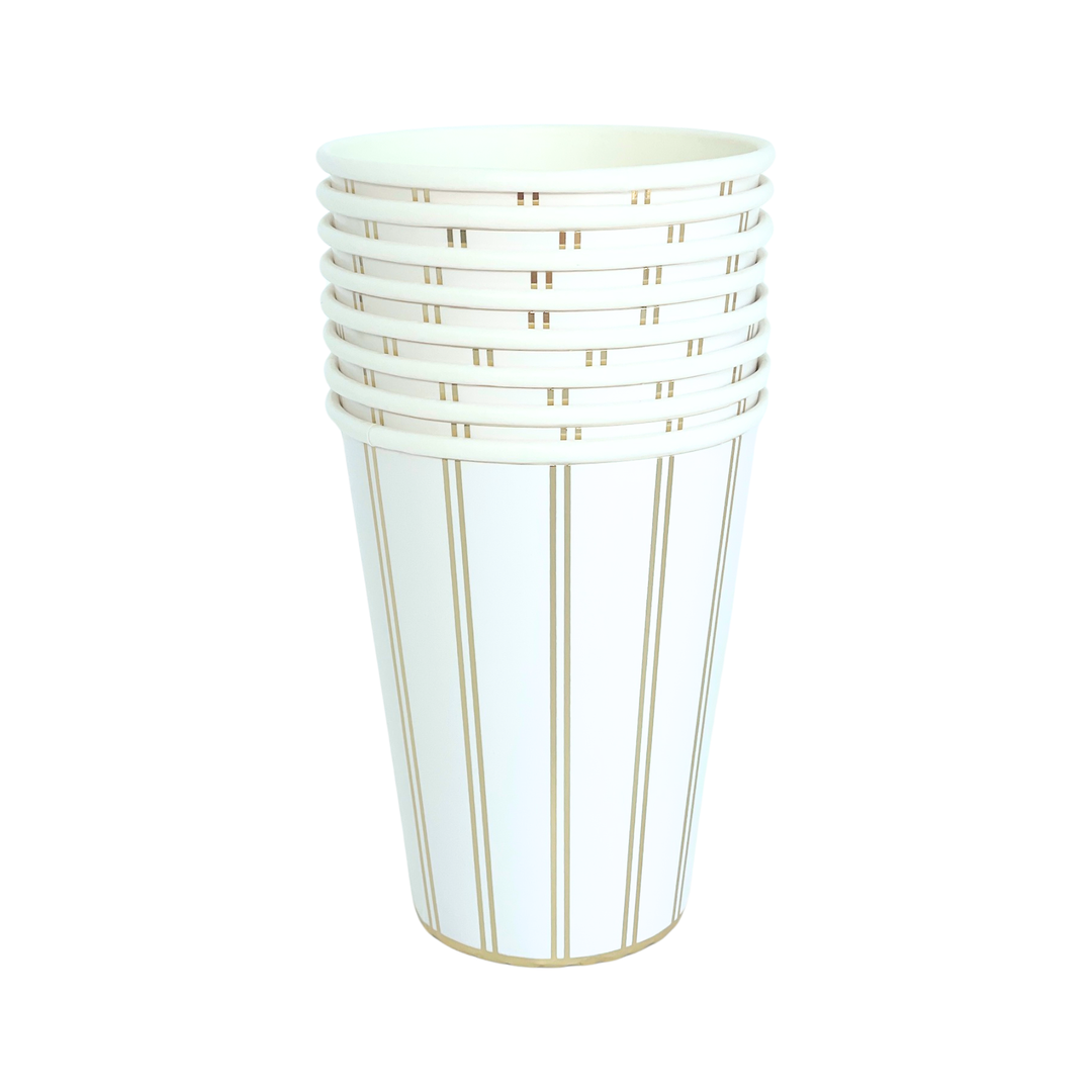 GOLD SIGNATURE STRIPE CUPS Bonjour Fete Cups Bonjour Fete - Party Supplies