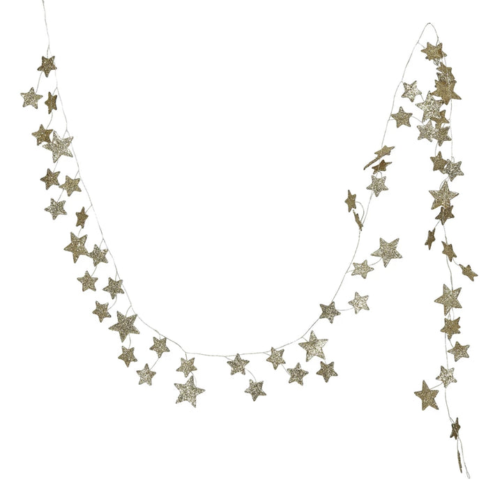 GOLD GLITTER STAR GARLAND Creative Co-op Christmas Party Decor Bonjour Fete - Party Supplies