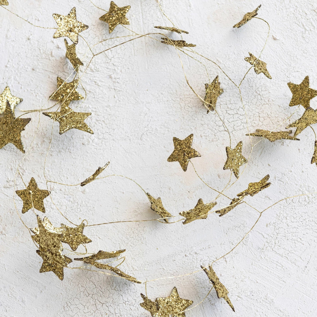 GOLD GLITTER STAR GARLAND Creative Co-op Christmas Party Decor Bonjour Fete - Party Supplies