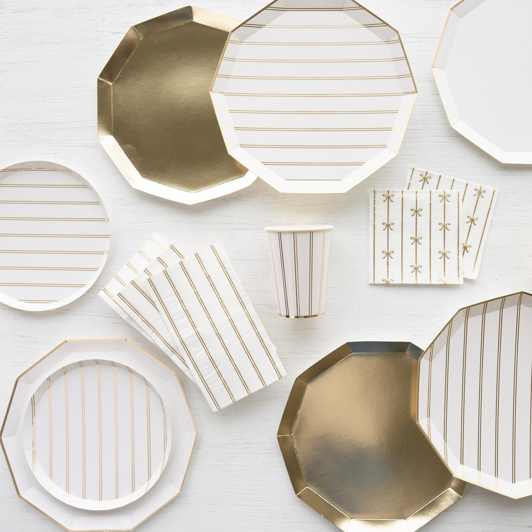 GOLD SIGNATURE STRIPE SMALL PLATES Bonjour Fete Plates Bonjour Fete - Party Supplies