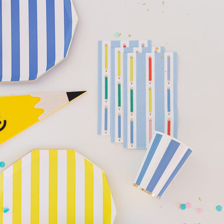 PALISADES BLUE SIGNATURE CABANA STRIPE CUPS Bonjour Fete Cups PALISADES BLUE SIGNATURE CABANA STRIPE CUPS Bonjour Fete - Party Supplies
