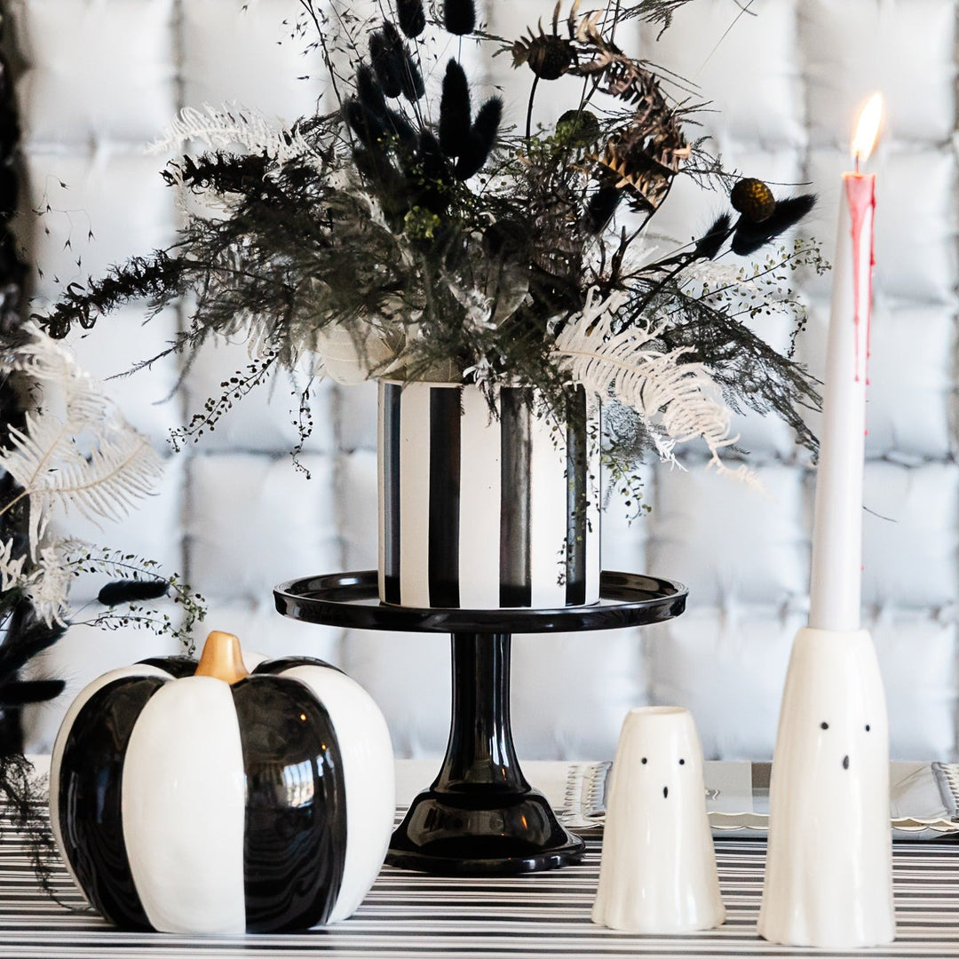 BLACK AND WHITE STRIPE PUMPKINS W/ GOLD STEM K&K Interiors Halloween Home Decor Bonjour Fete - Party Supplies