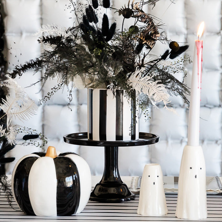 BLACK AND WHITE STRIPE PUMPKINS W/ GOLD STEM K&K Interiors Halloween Home Decor Bonjour Fete - Party Supplies