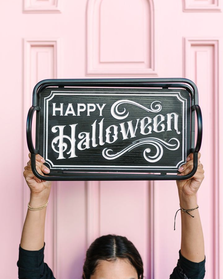 WOOD & METAL HALLOWEEN ENGRAVED TRAY The Gerson Companies Halloween Home Decor Bonjour Fete - Party Supplies