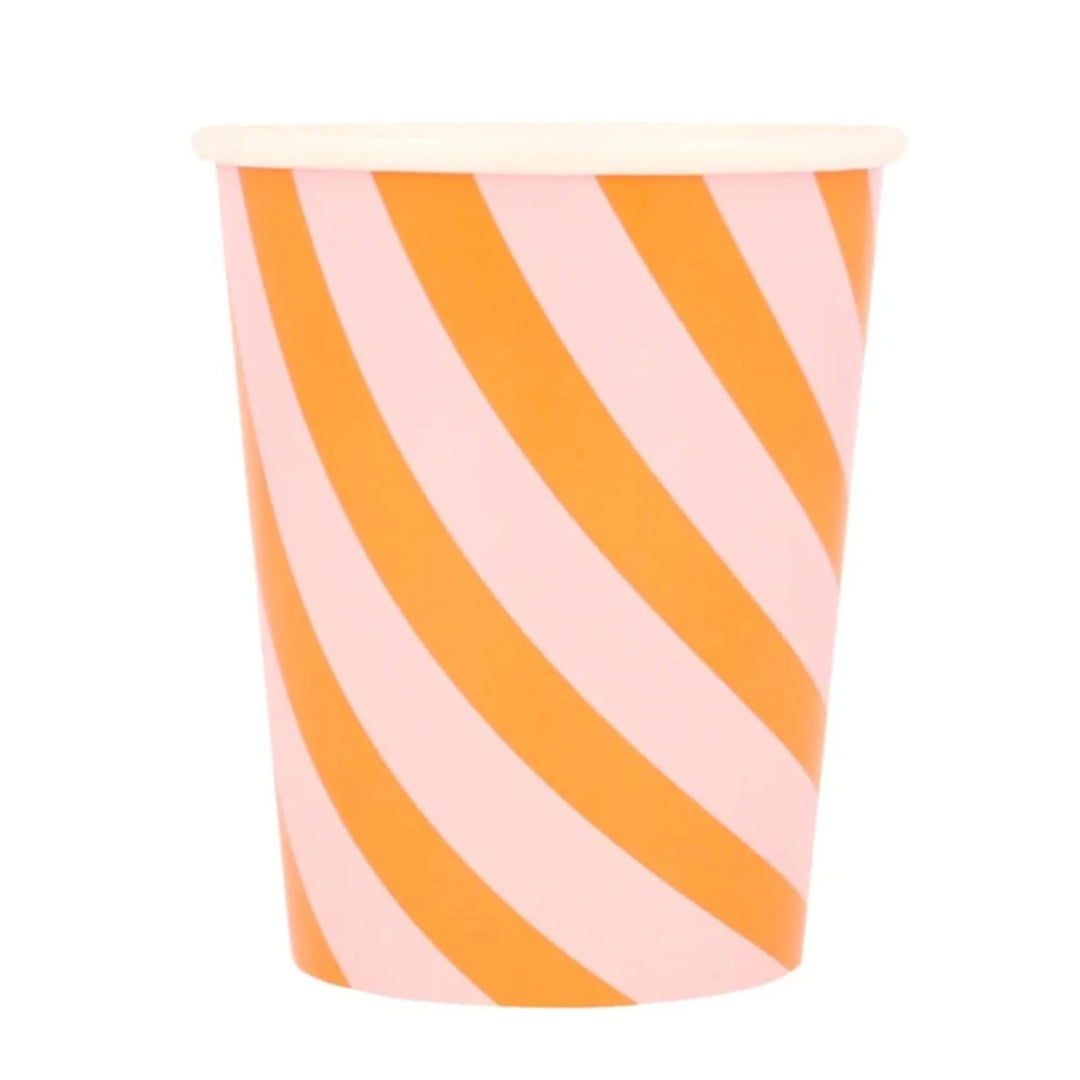 PINK & ORANGE STRIPY CUPS Meri Meri Bonjour Fete - Party Supplies